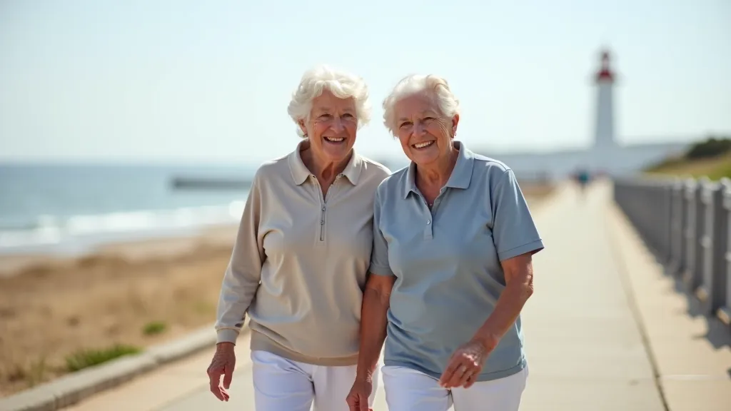 Seniors enjoying a leisurely walk along Tramore seafront with coastal views