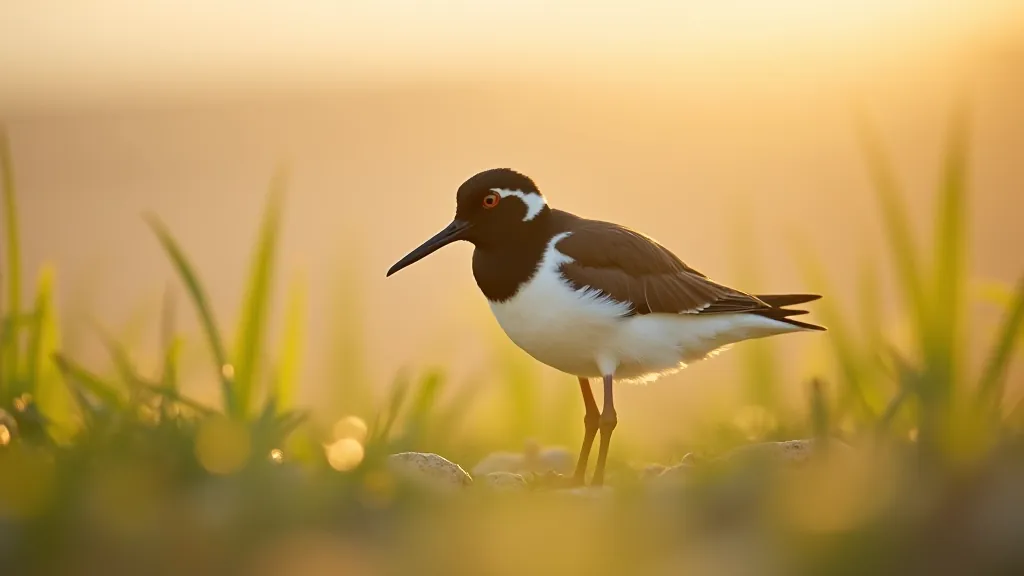 Coastal bird perched on dune vegetation, likely an oystercatcher or plover